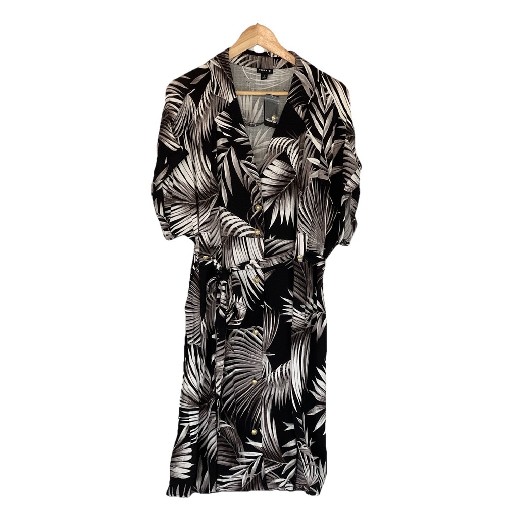 Torrid Hawaiian Tropical Palm Print Button Front Shirt Mini Dress Size 1 1X NWT